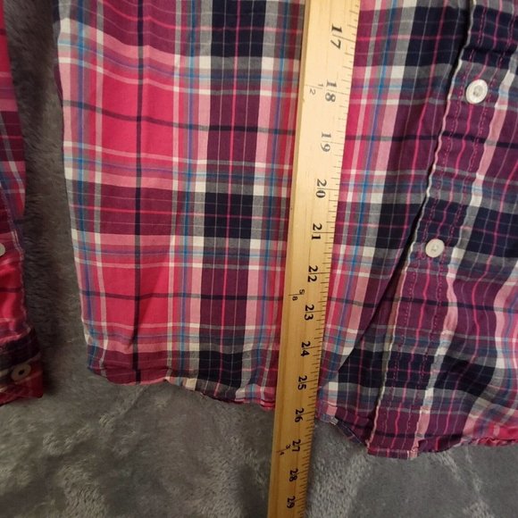 Aeropostale Womens Top Blouse Shirt Button Long Sleeve Plaid‎ Pink Small - Picture 4 of 11
